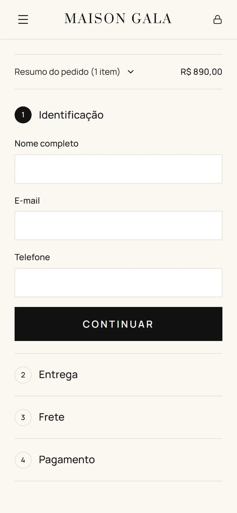 Checkout do template Gala